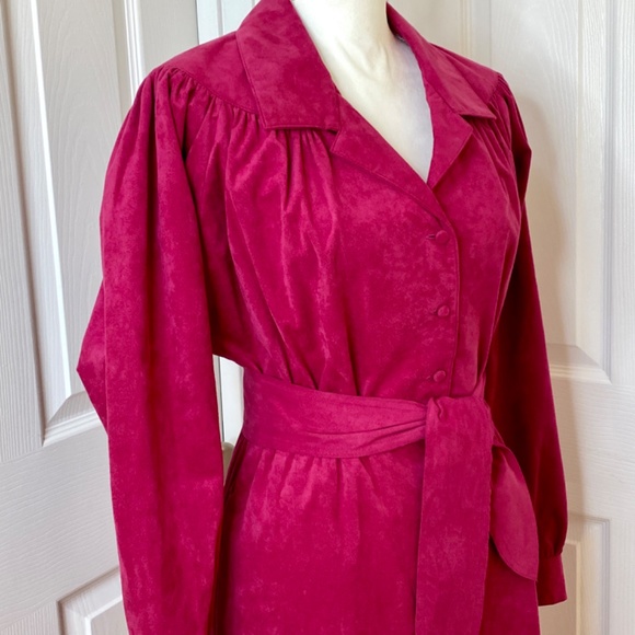 Lilli Ann Vintage Dress 1980s Magenta Dress Raspberry Pink Ultrasuede Petite XS - Picture 3 of 12
